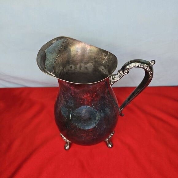 Leonard Silver Plated Water Pitcher 9''Tall Claw Footed w/Ice Guard VTG Patina - Picture 6 of 13